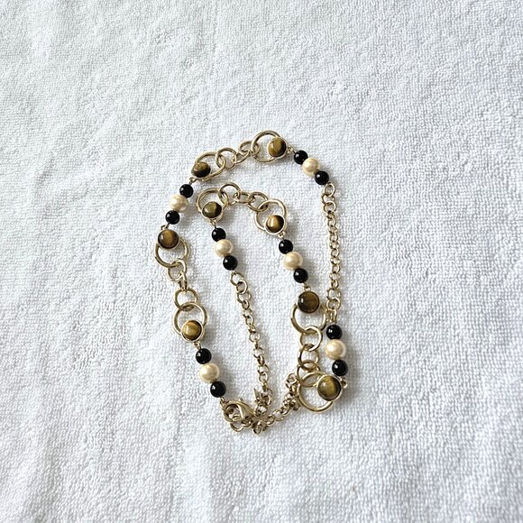 NECKLACE - Classic silver chain necklace with faux pearls and large beads - Picture 3 of 4